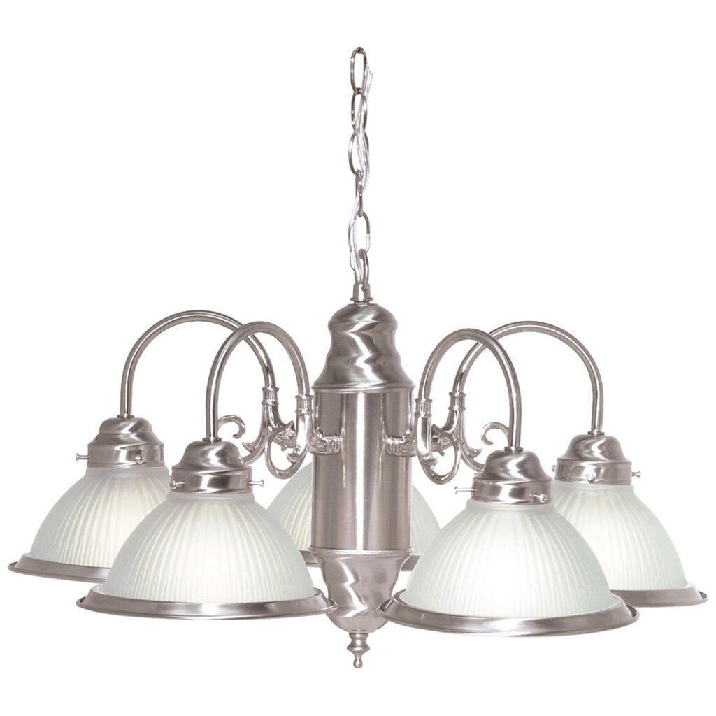 Satco 76/695 Fixture 5 Light - 22 Chandelier With Frosted Ribbed