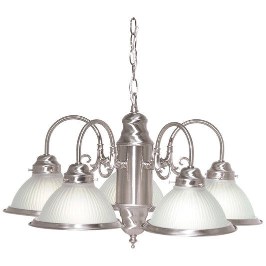 Satco 76/695 Fixture 5 Light - 22 Chandelier With Frosted Ribbed