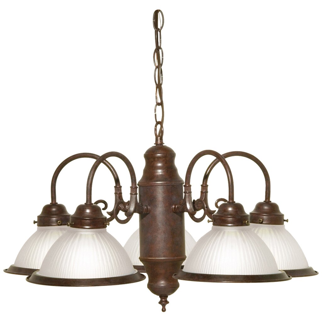 Satco 76/694 Fixture 5 Light - 22 Chandelier With Frosted Ribbed