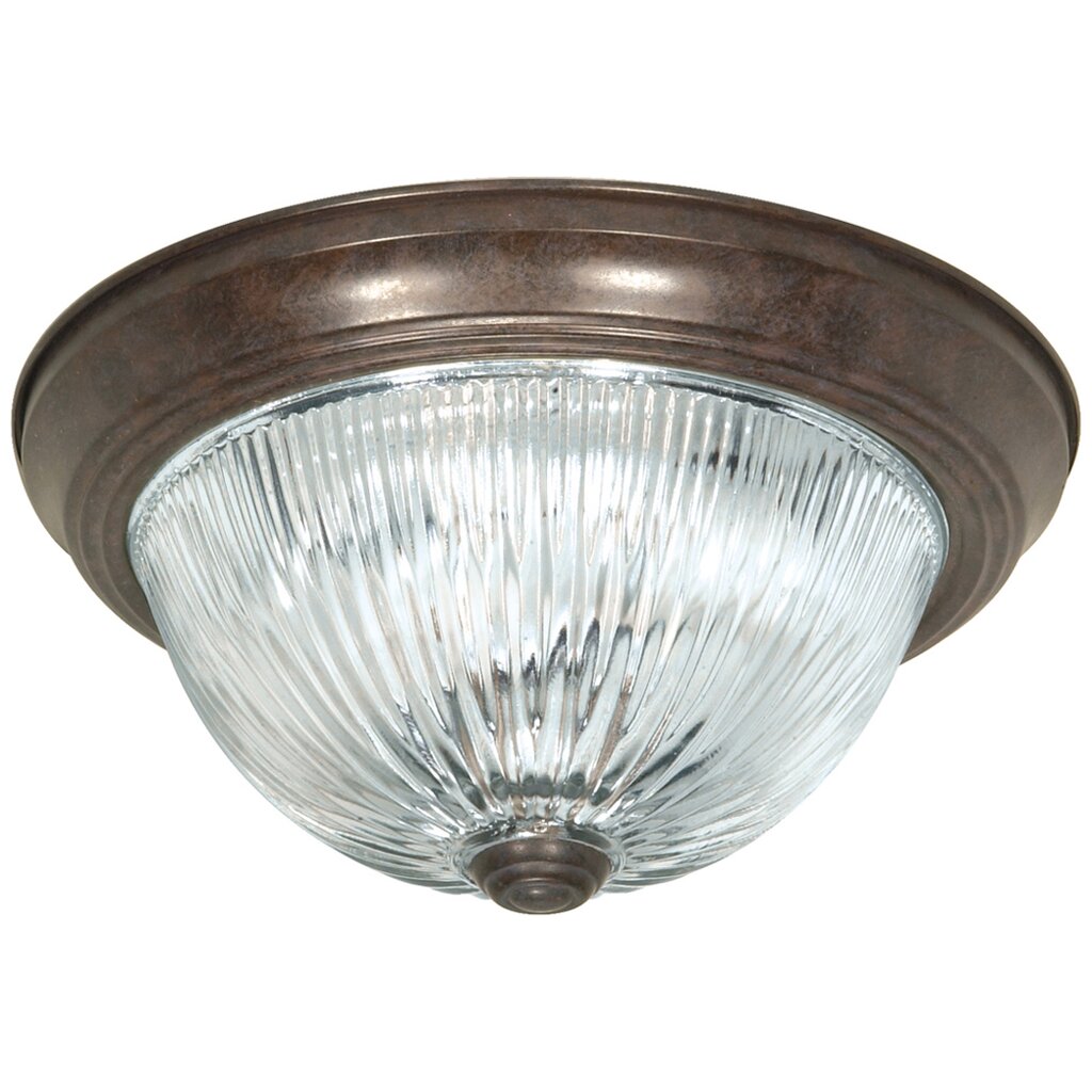 Satco 76/606 Fixture 2 Light - 11 Flush Mount Clear Ribbed Glass Old