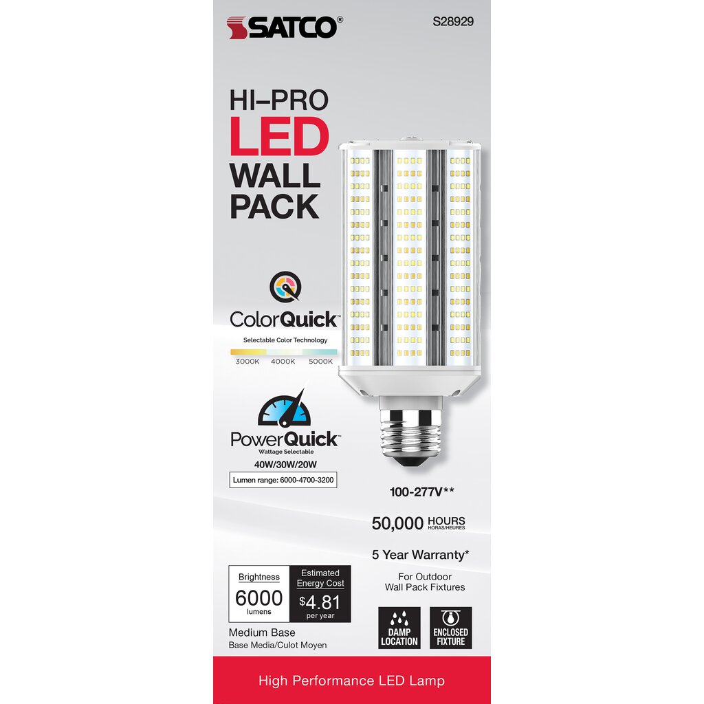 6 pack - Satco S28929 20W/30W/40W LED Light Bulb