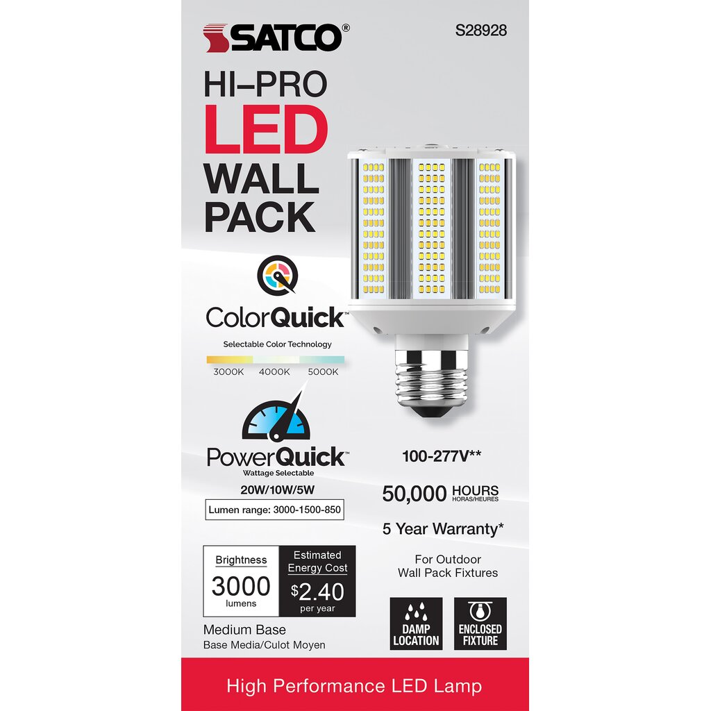 12 pack - Satco S28928 5W/10W/20W LED Light Bulb
