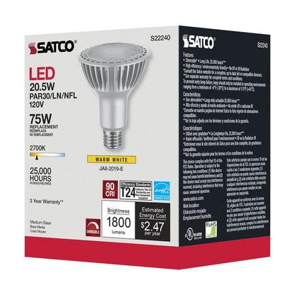 6 pack - Satco S22240 20.5W PAR30 Long Warm White LED Light Bulb