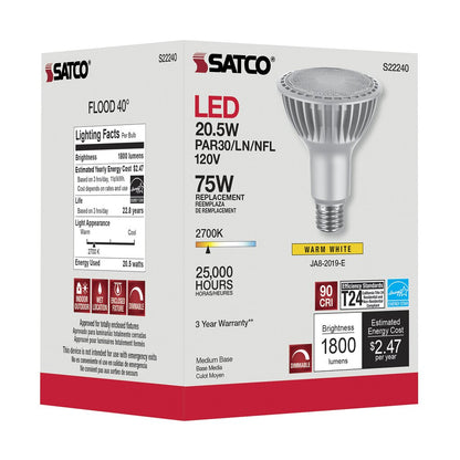 6 pack - Satco S22240 20.5W PAR30 Long Warm White LED Light Bulb