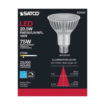 6 pack - Satco S22240 20.5W PAR30 Long Warm White LED Light Bulb