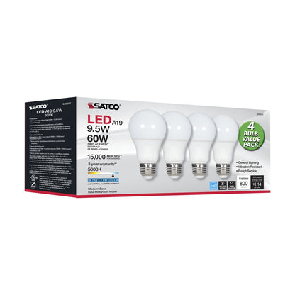 4 pack - Satco S39597 - 4 pack 9.5W A19 daylight LED Light Bulb