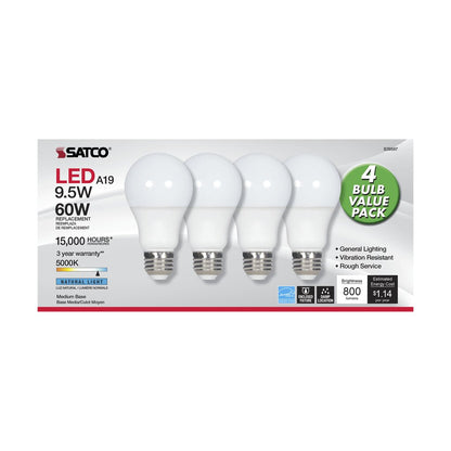 4 pack - Satco S39597 - 4 pack 9.5W A19 daylight LED Light Bulb