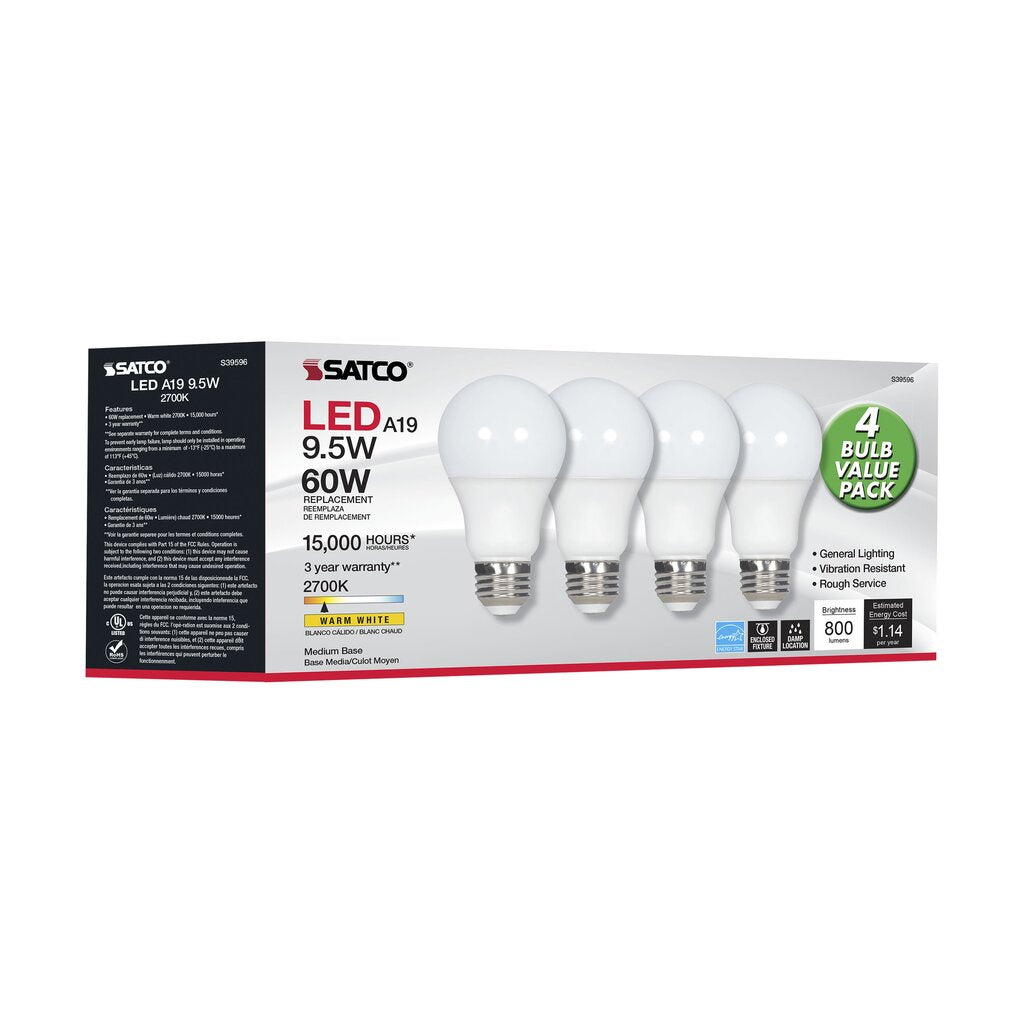 Satco S39596 9.5W A19 LED Light Bulb