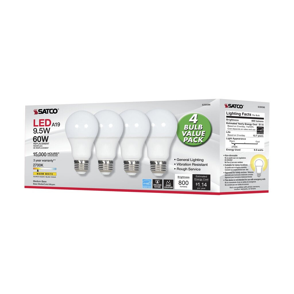 Satco S39596 9.5W A19 LED Light Bulb