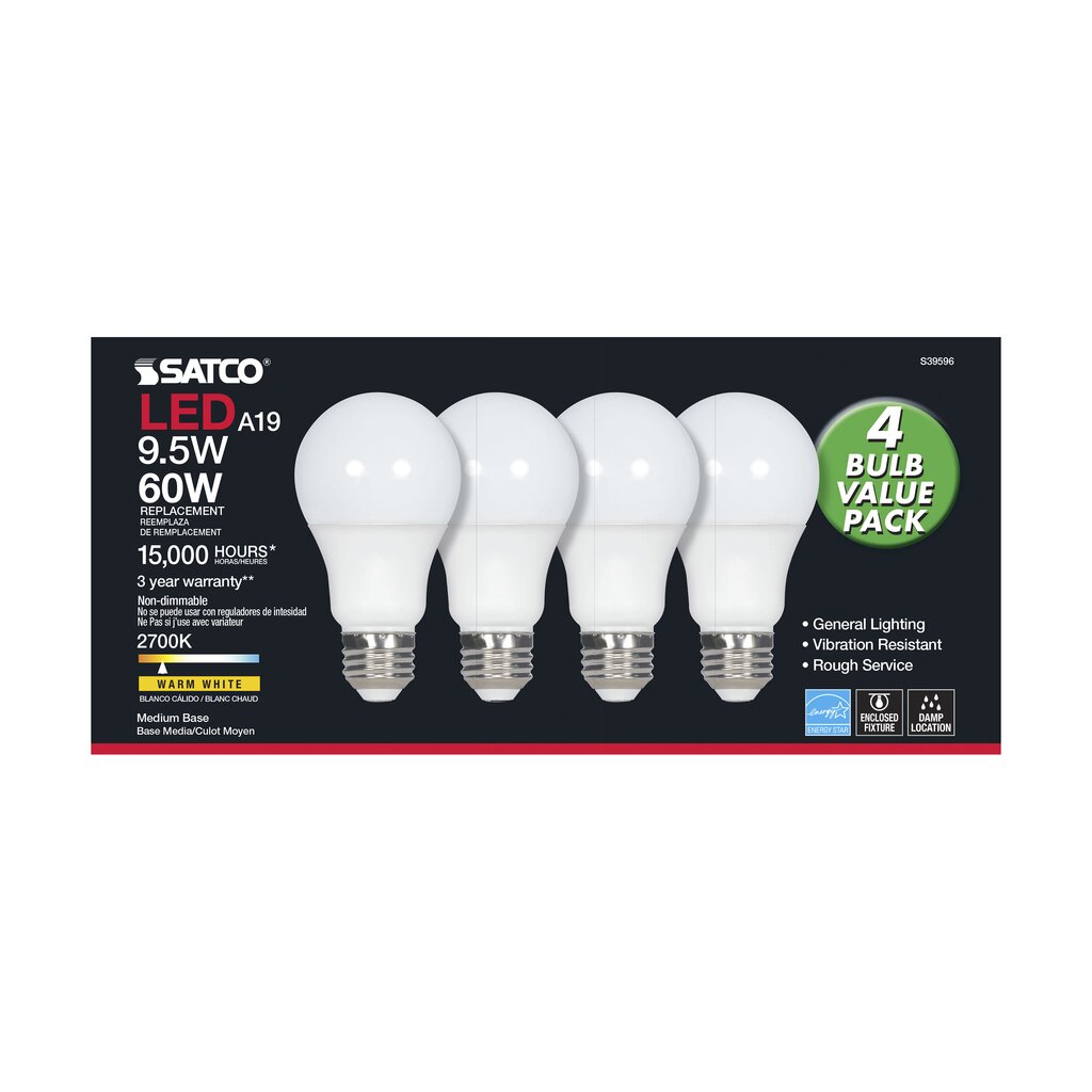 Satco S39596 9.5W A19 LED Light Bulb