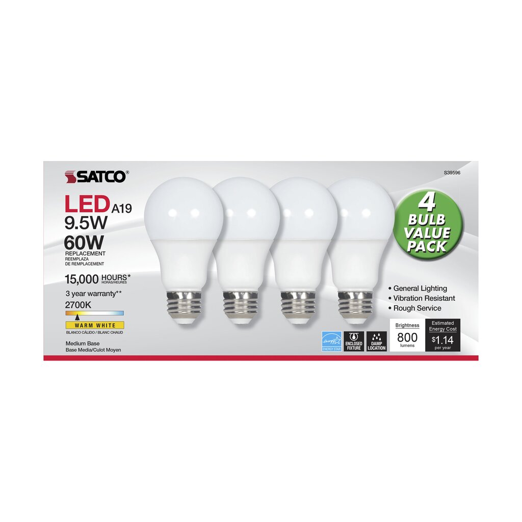 Satco S39596 9.5W A19 LED Light Bulb