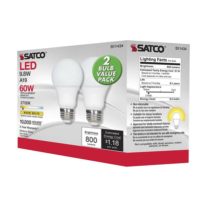 Satco S11434 9.8W A19 LED Light Bulb