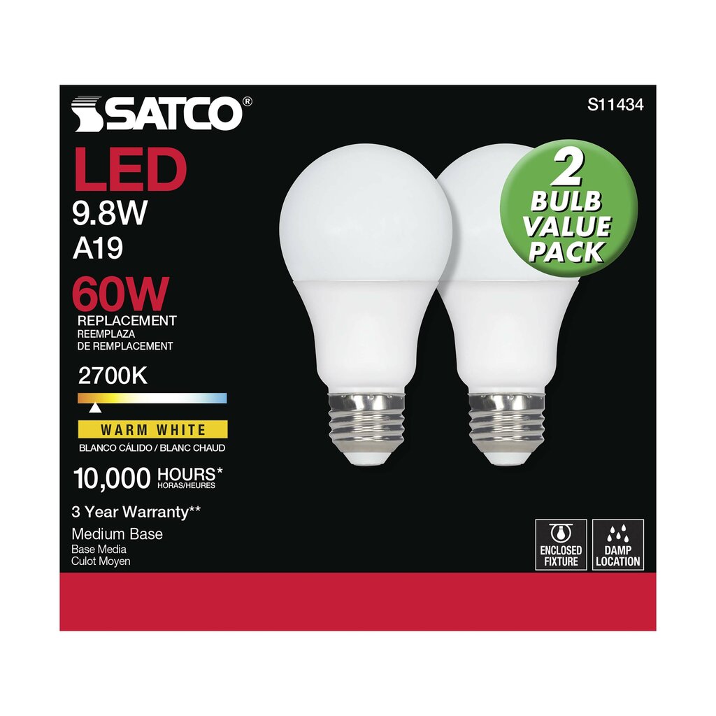 Satco S11434 9.8W A19 LED Light Bulb