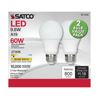 Satco S11434 9.8W A19 LED Light Bulb