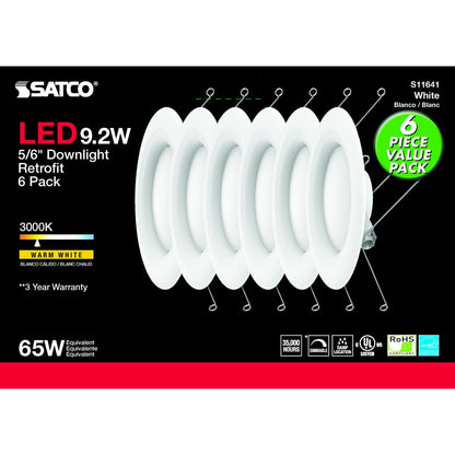 Satco S11641 9.2W LED Downlight Retrofit Fixture 5-6 inch; 90 CRI;
