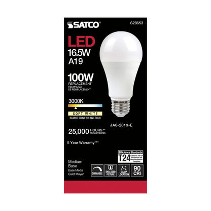 6 pack - Satco S28653 16.5W A19 LED Light Bulb