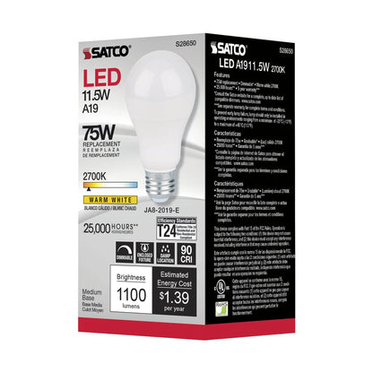 6 pack - Satco S28650 11.5W A19 LED Light Bulb