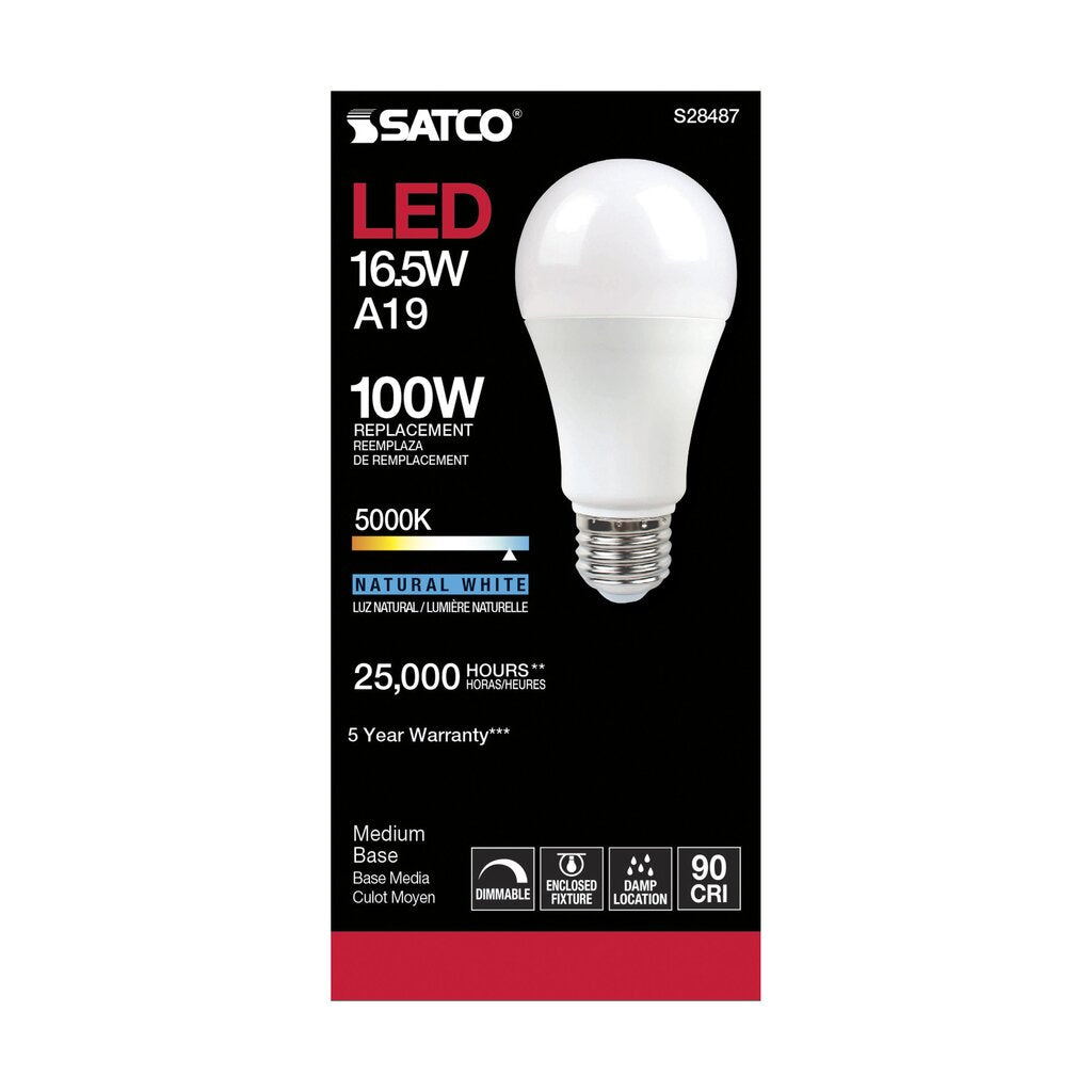 6 pack - Satco S28487 16.5W A19 LED Light Bulb