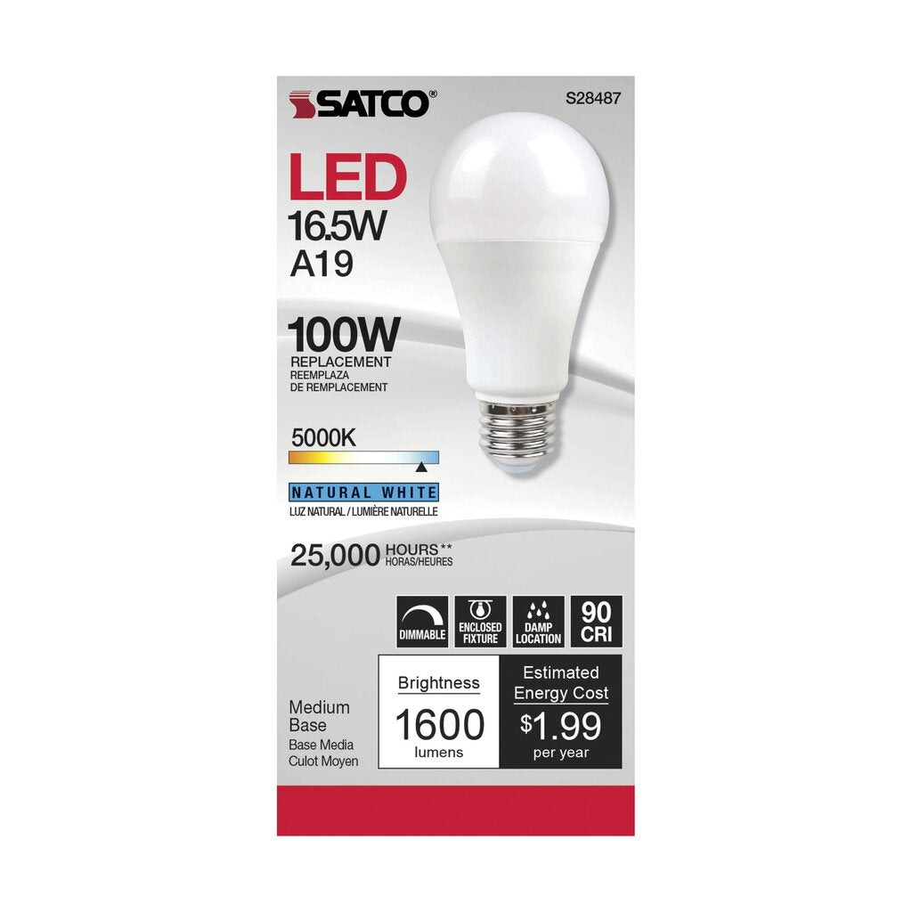 6 pack - Satco S28487 16.5W A19 LED Light Bulb