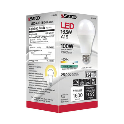 6 pack - Satco S28486 16.5W A19 LED Light Bulb