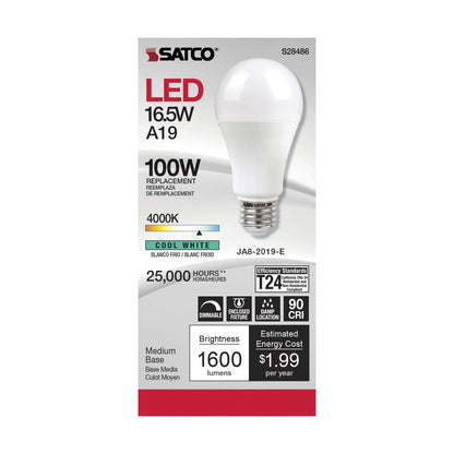 6 pack - Satco S28486 16.5W A19 LED Light Bulb
