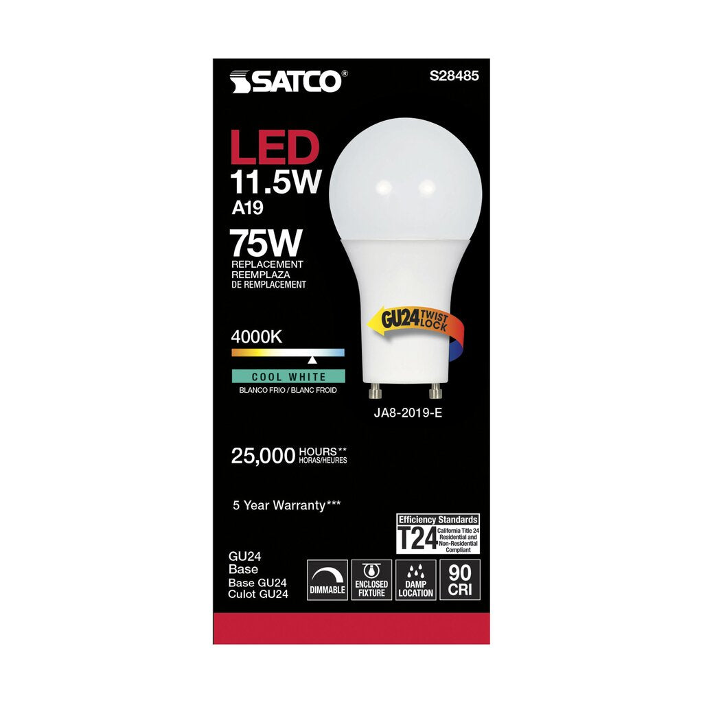 6 pack - Satco S28485 11.5W A19 LED Light Bulb
