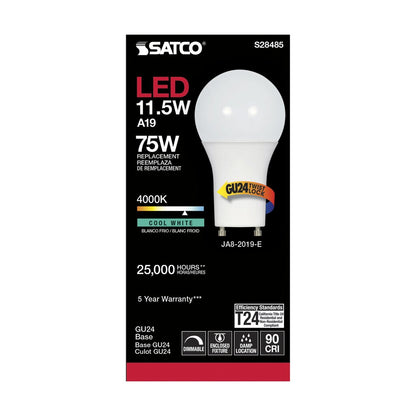6 pack - Satco S28485 11.5W A19 LED Light Bulb