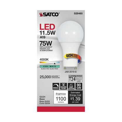 6 pack - Satco S28485 11.5W A19 LED Light Bulb