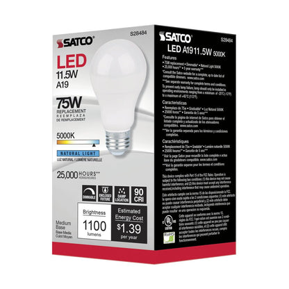 6 pack - Satco S28484 11.5W A19 LED Light Bulb