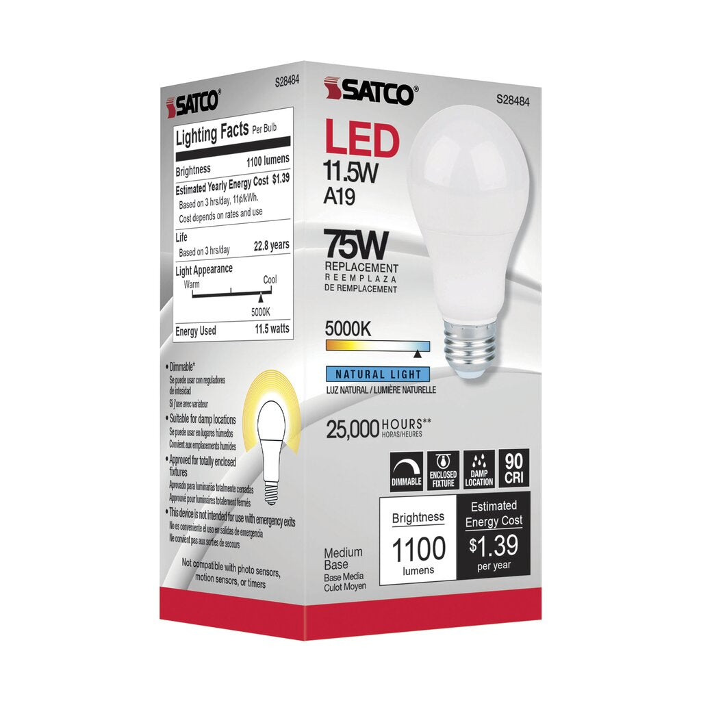 6 pack - Satco S28484 11.5W A19 LED Light Bulb