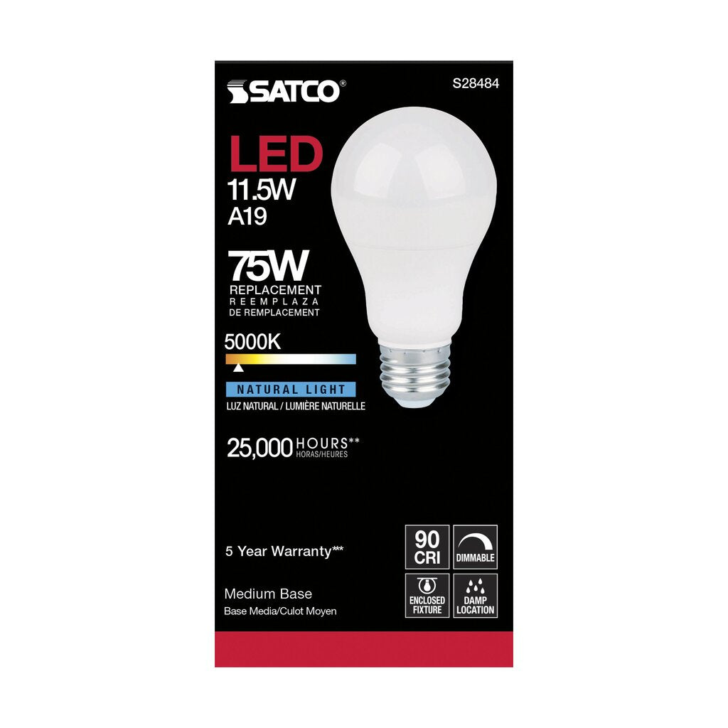 6 pack - Satco S28484 11.5W A19 LED Light Bulb