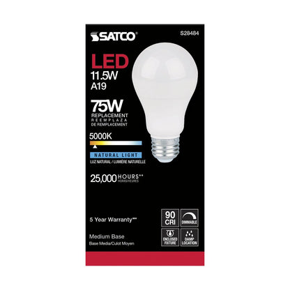 6 pack - Satco S28484 11.5W A19 LED Light Bulb