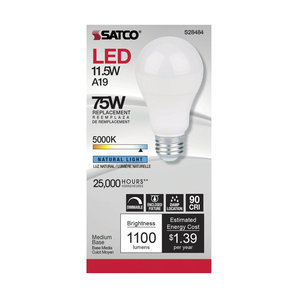 6 pack - Satco S28484 11.5W A19 LED Light Bulb