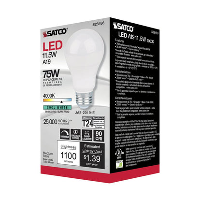 6 pack - Satco S28483 11.5W A19 LED Light Bulb