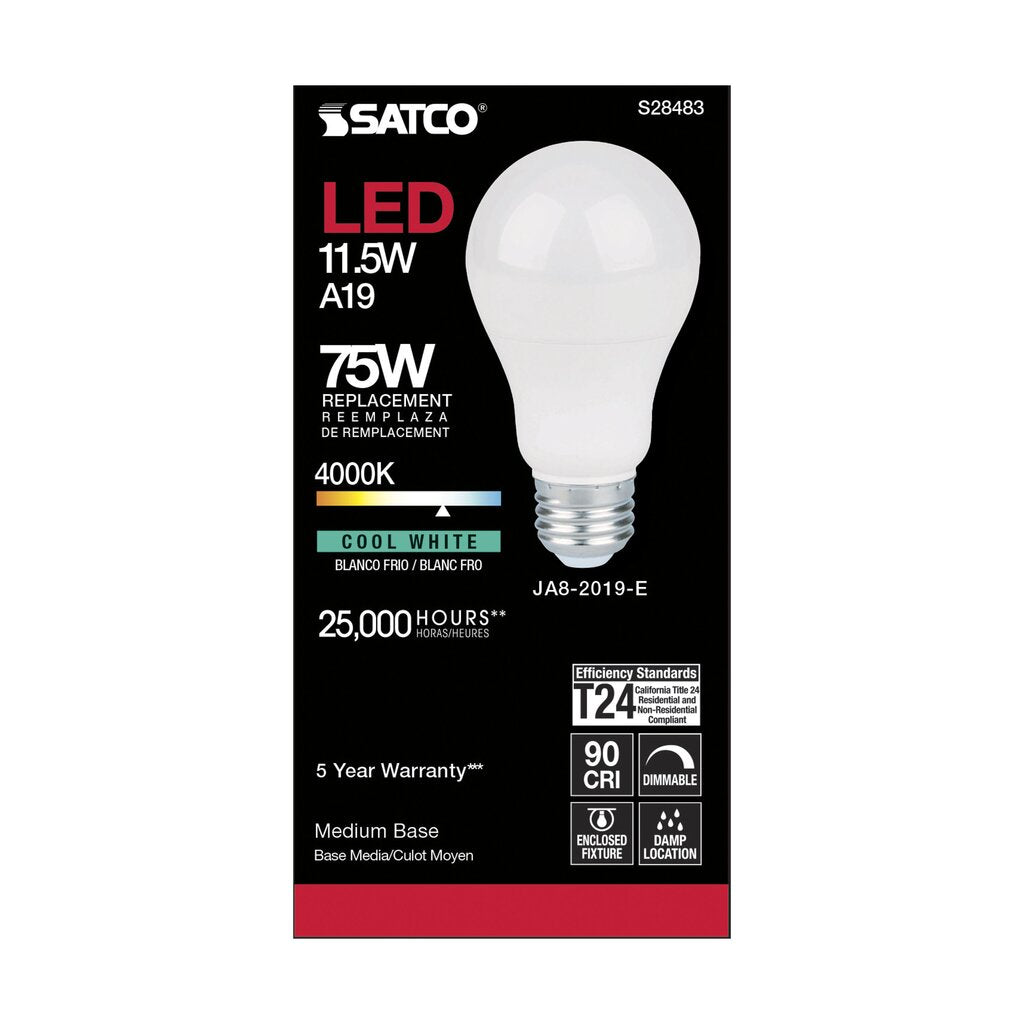 6 pack - Satco S28483 11.5W A19 LED Light Bulb