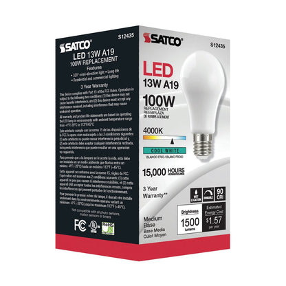 6 pack - Satco S12435 13.5W A19 LED Light Bulb
