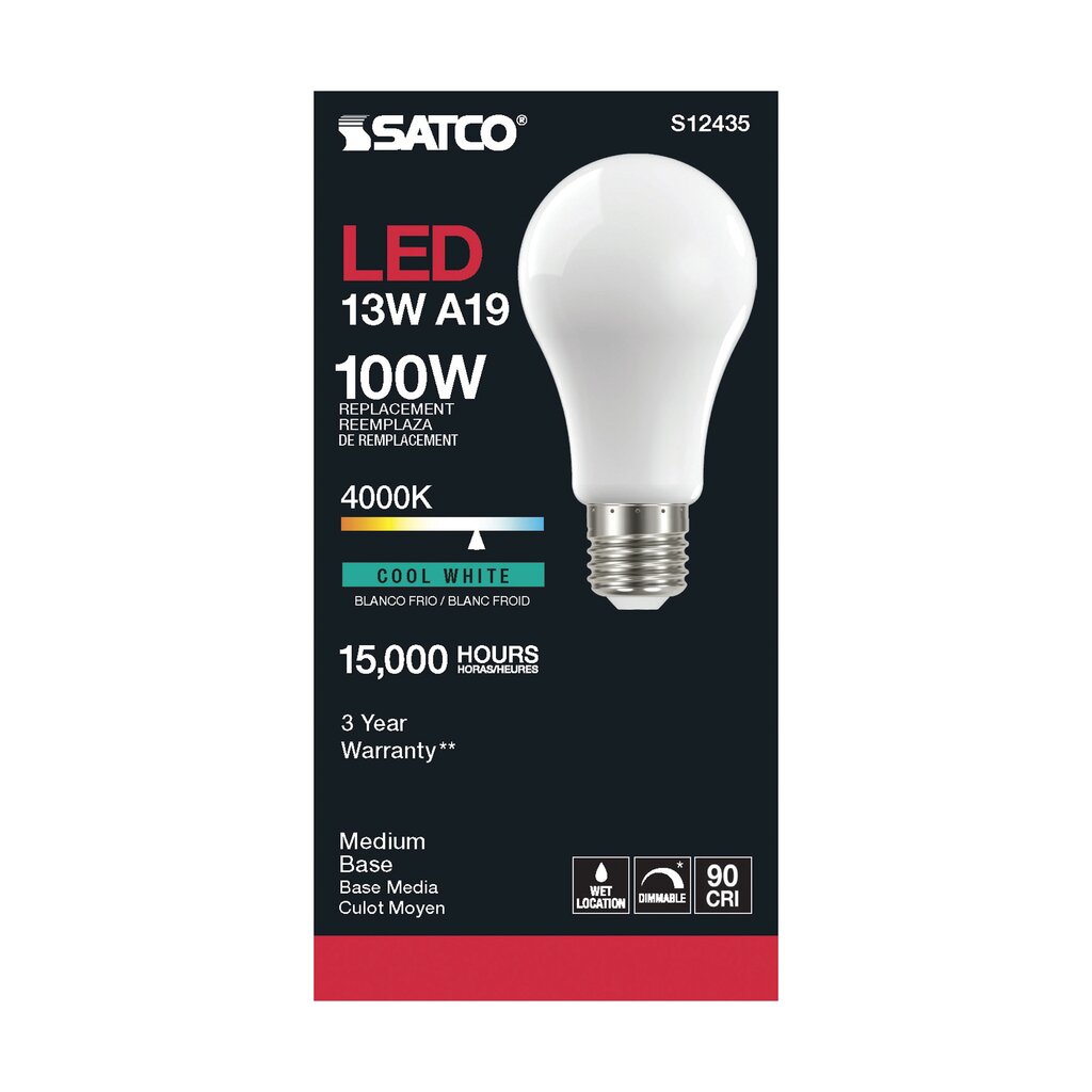 6 pack - Satco S12435 13.5W A19 LED Light Bulb