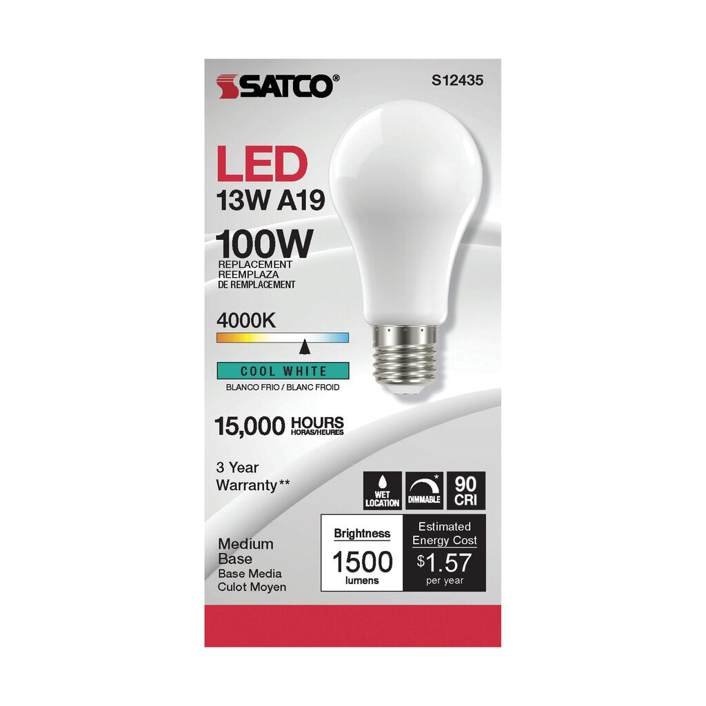 6 pack - Satco S12435 13.5W A19 LED Light Bulb
