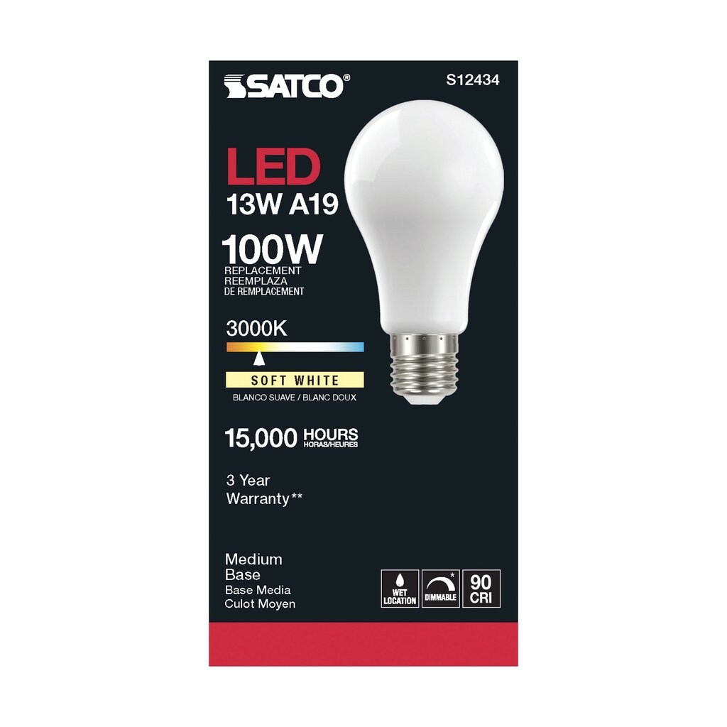 6 pack - Satco S12434 13.5W A19 LED Light Bulb