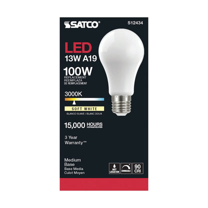 6 pack - Satco S12434 13.5W A19 LED Light Bulb