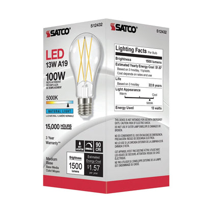 6 pack - Satco S12432 12.5W A19 LED Light Bulb