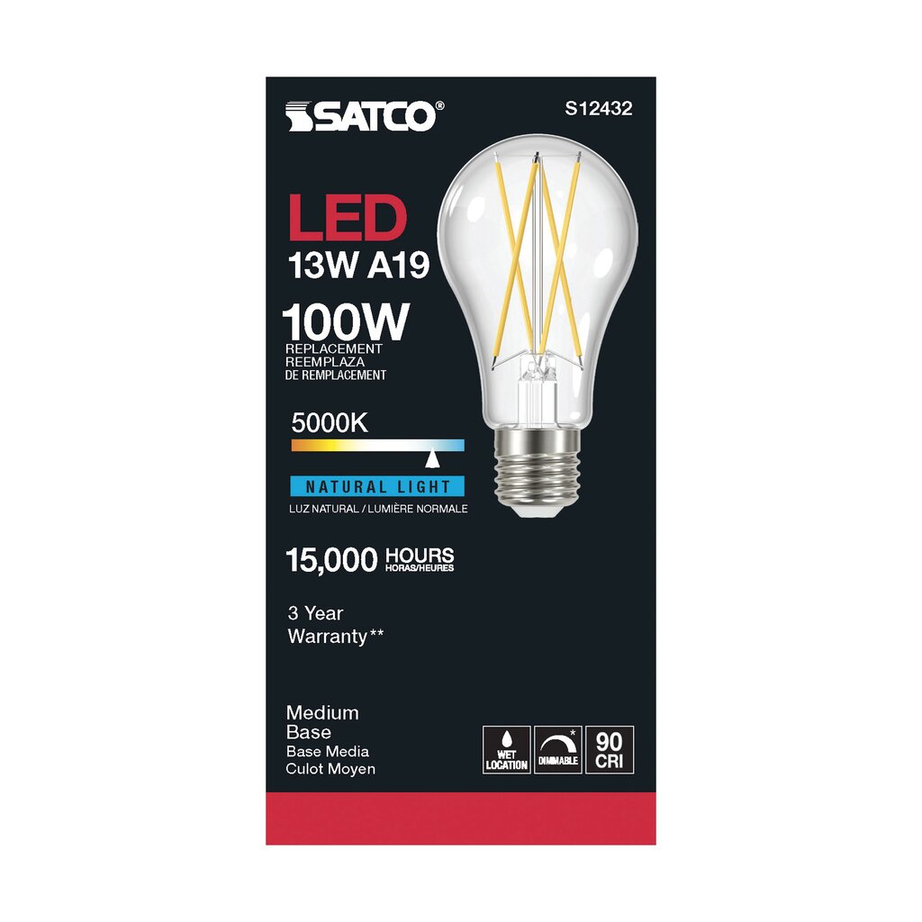6 pack - Satco S12432 12.5W A19 LED Light Bulb