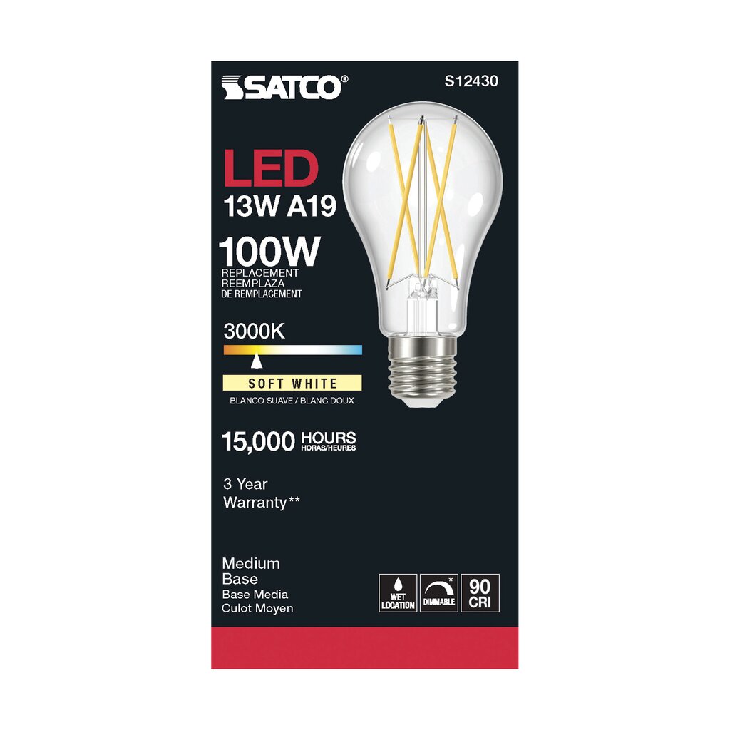6 pack - Satco S12430 12.5W A19 LED Light Bulb