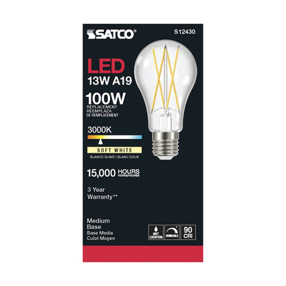 6 pack - Satco S12430 12.5W A19 LED Light Bulb