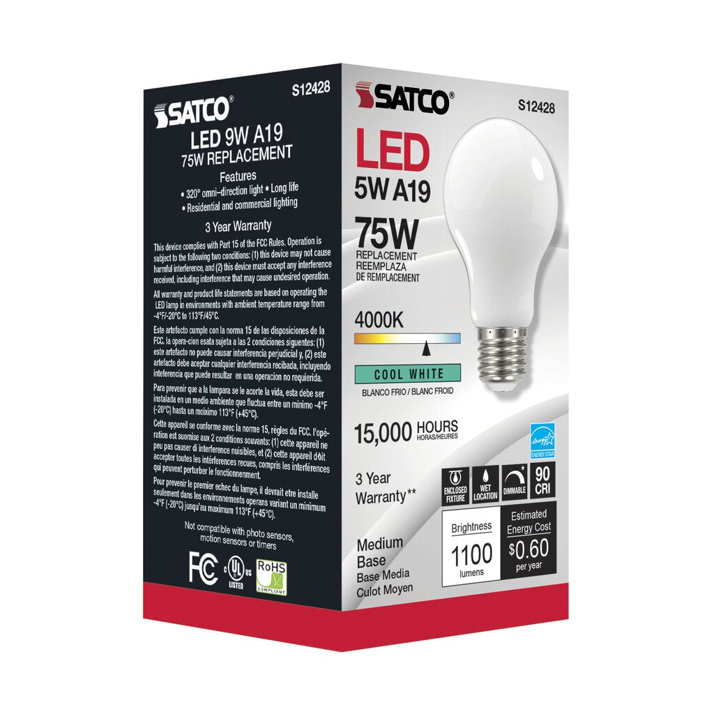 6 pack - Satco S12428 11W A19 LED Light Bulb