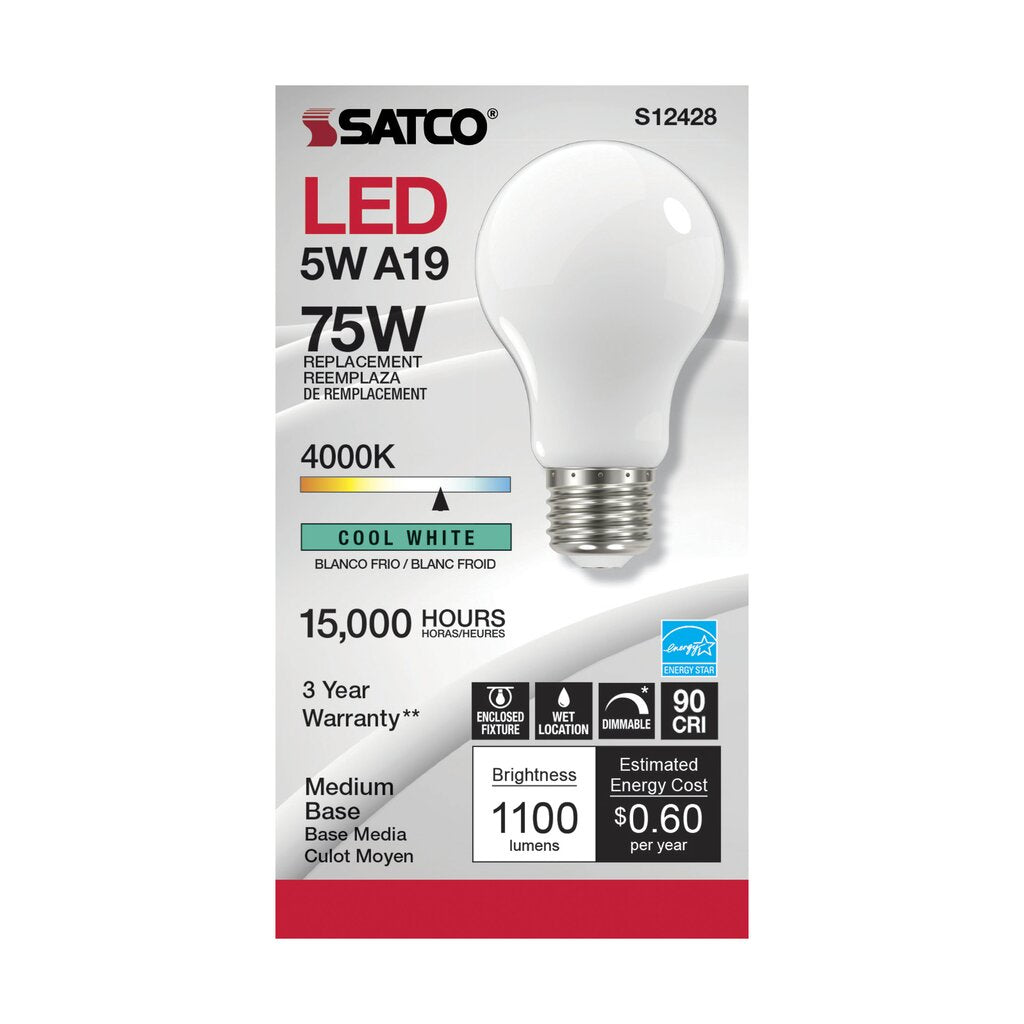 6 pack - Satco S12428 11W A19 LED Light Bulb