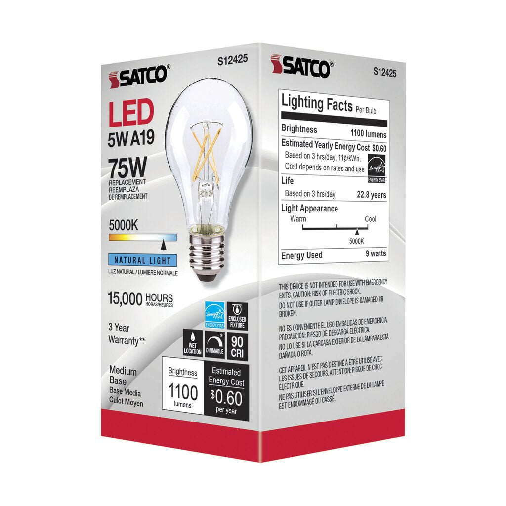 6 pack - Satco S12425 10.5W A19 LED Light Bulb