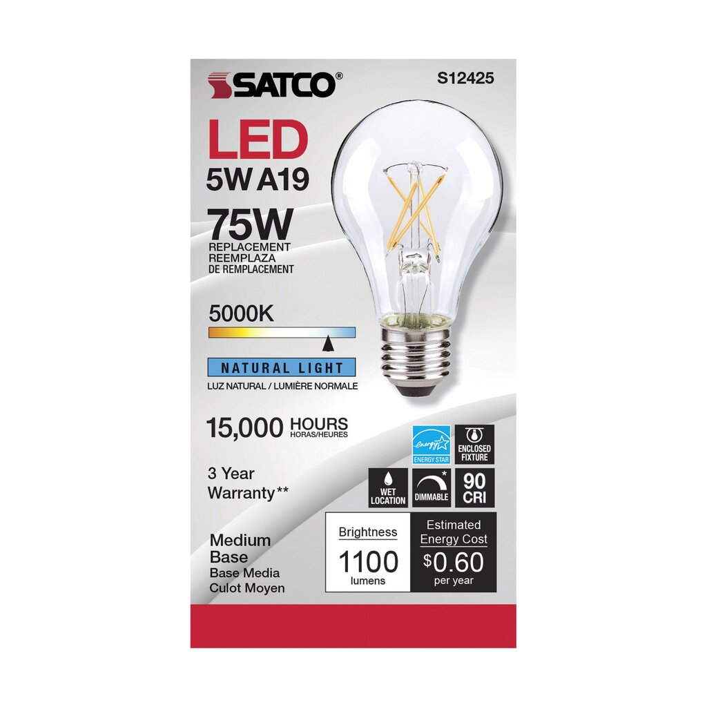 6 pack - Satco S12425 10.5W A19 LED Light Bulb
