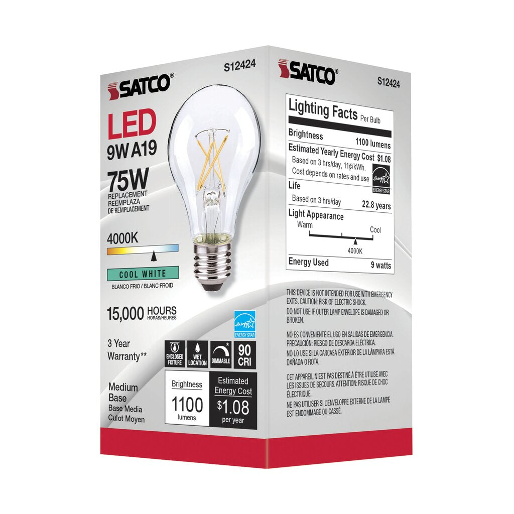 6 pack - Satco S12424 10.5W A19 LED Light Bulb