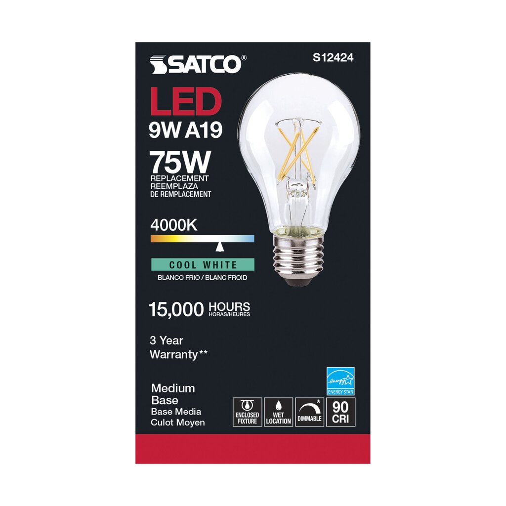 6 pack - Satco S12424 10.5W A19 LED Light Bulb